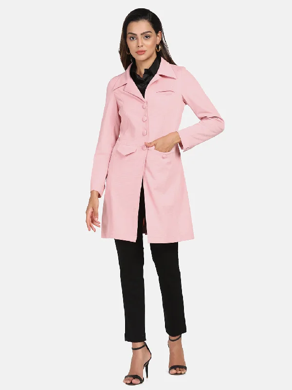 Longline Stretch jacket - Pink Collared Jacket Crew Neck Jacket Turtle Neck Jacket