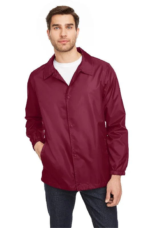 Team 365 Mens Zone Protect Water Resistant Snap Down Coaches Jacket - Maroon Print Jacket Jacquard Jacket Patchwork Jacket Team 365 Mens Zone Protect Water Resistant Snap Down Coaches Jacket - Maroon Print Jacket Jacquard Jacket Patchwork Jacket