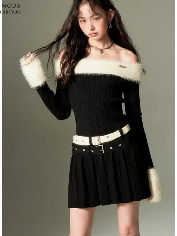 Double belt  knit skirt【s0000003284】 tiered skirt playful