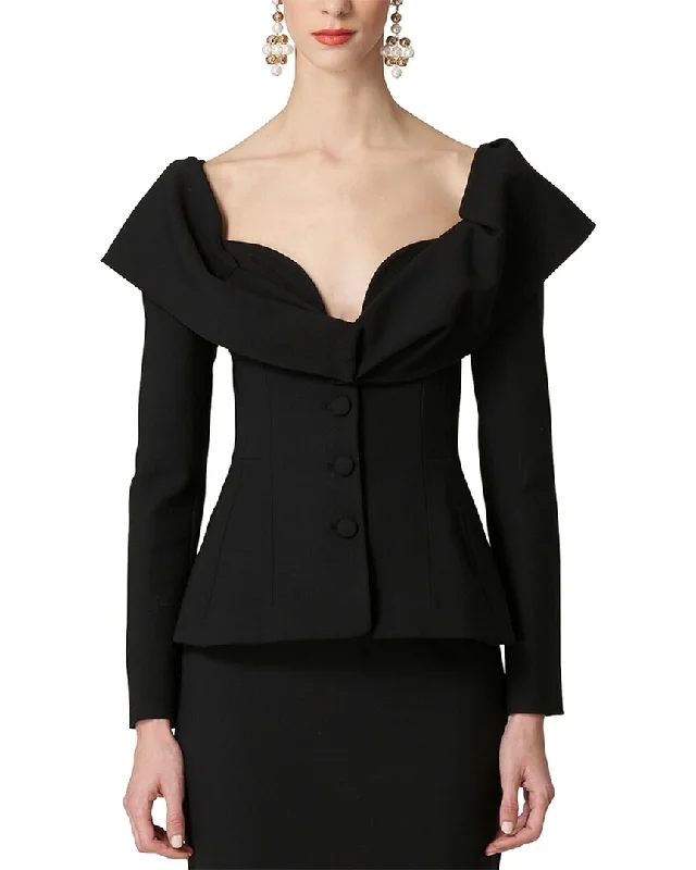 Carolina Herrera Button Front Structured Wool-Blend Jacket Denim Jacket Leather Jacket Suede Jacket