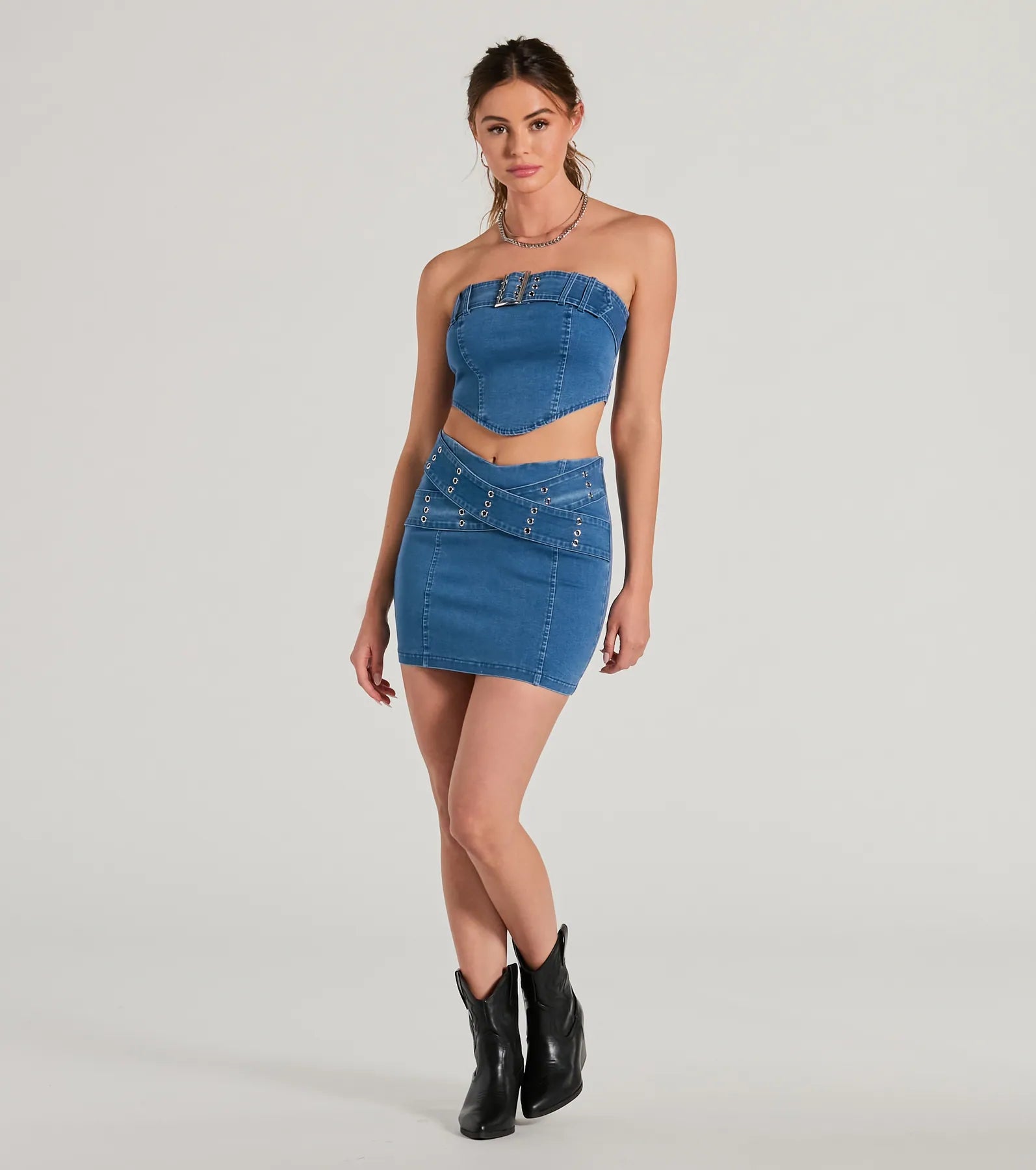 Daily Vibe Cross Belted Denim Mini Skirt velvet skirt plush