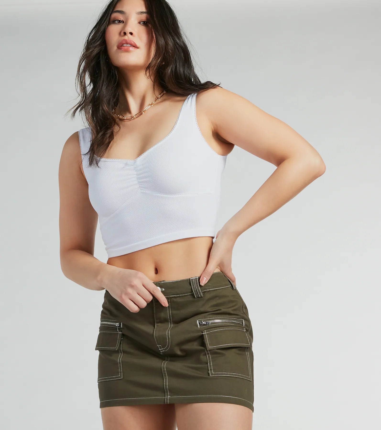 Trendsetting Confidence High Rise Cargo Mini Skirt denim skirt classic