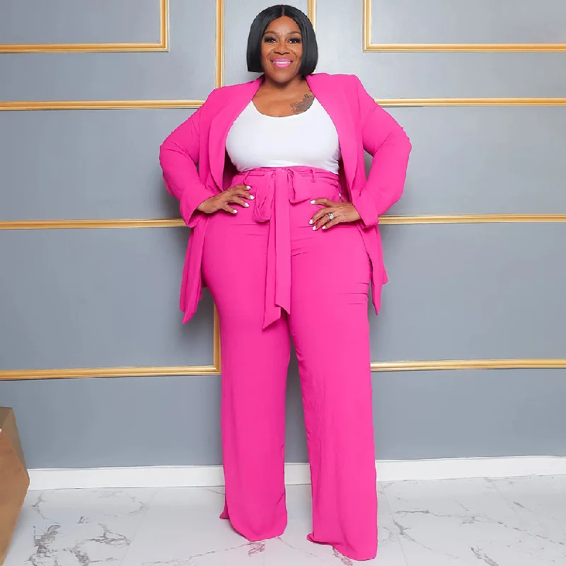 Plus Size Long Sleeve Jacket And Pants Two Piece Set High-Waist Jogger Pants