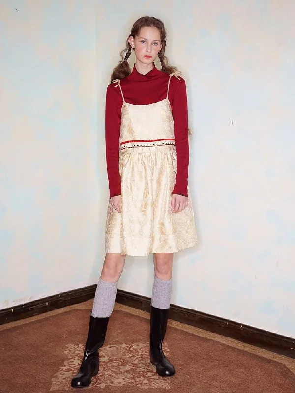 Color clash woven strap camisole short skirt【s0000005911】 silk skirt lustrous