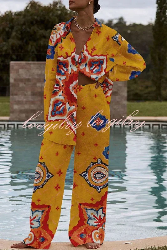 Exotic Unique Printed Buttoned Elastic Waist Pant Suit Chic Checkered Pants