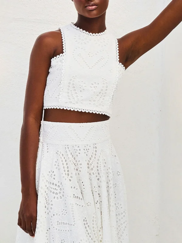 Sleeveless Elegant Lace Two-Piece Maxi Skirt Set high waist skirt
