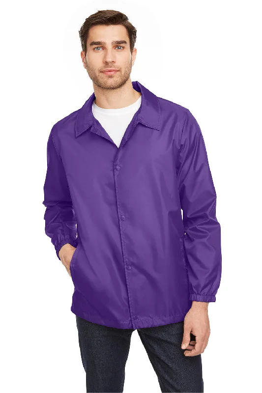 Team 365 Mens Zone Protect Water Resistant Snap Down Coaches Jacket - Purple Embroidered Jacket Appliqued Jacket Beaded Jacket Team 365 Mens Zone Protect Water Resistant Snap Down Coaches Jacket - Purple Embroidered Jacket Appliqued Jacket Beaded Jacket