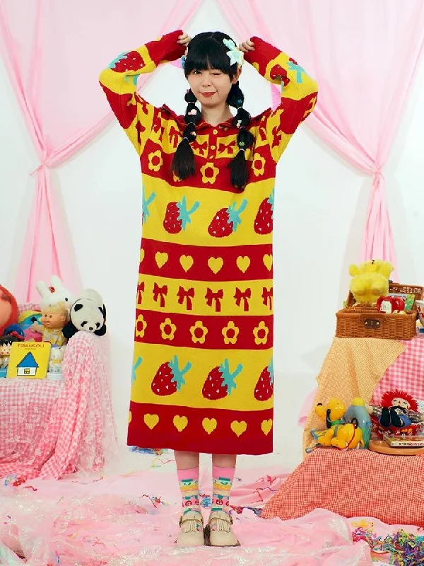 Knitted Strawberry Long Sweater Skirt【s0000004674】 denim skirt durable