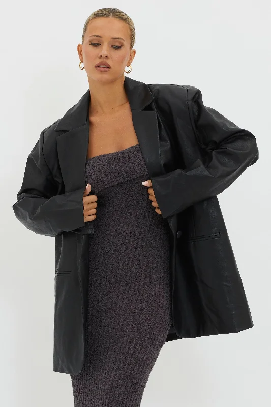 Luminate Oversized Coat Jacket Black Knit Jacket Woven Jacket Fleece Jacket