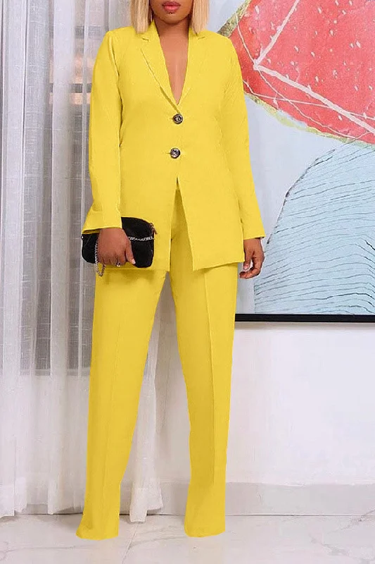 Solid Color Notched Lapel Feminine OL Pant Suit Soft Stretch Leggings