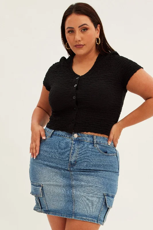 Black Jacket Top Short Sleeve Textured Button Front Zippered Front Buttoned Front Snap Front Black Jacket Top Short Sleeve Textured Button Front Zippered Front Buttoned Front Snap Front