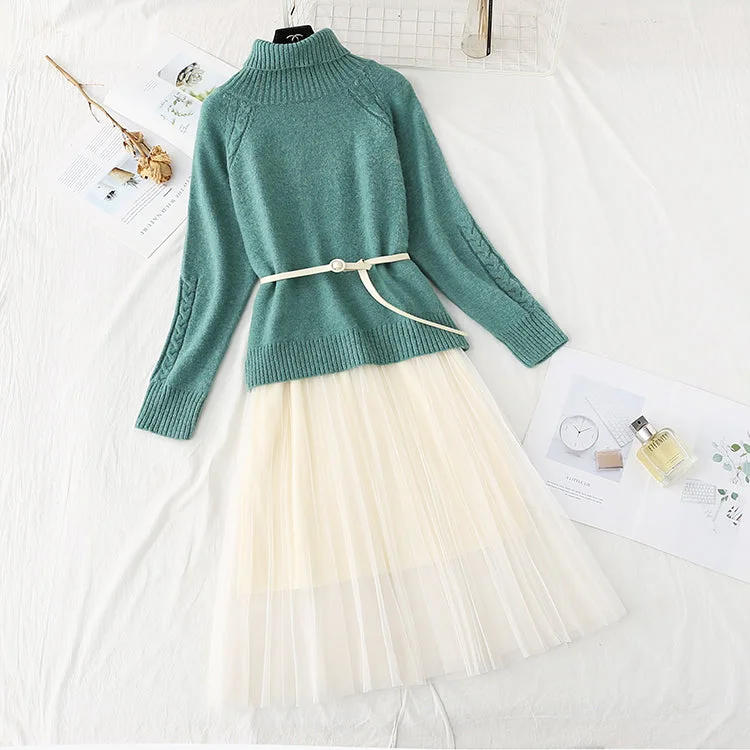 High neck sweater knitted dress mesh two-piece suit skirt 3960 Chenille Brocade Lace High neck sweater knitted dress mesh two-piece suit skirt 3960 Chenille Brocade Lace