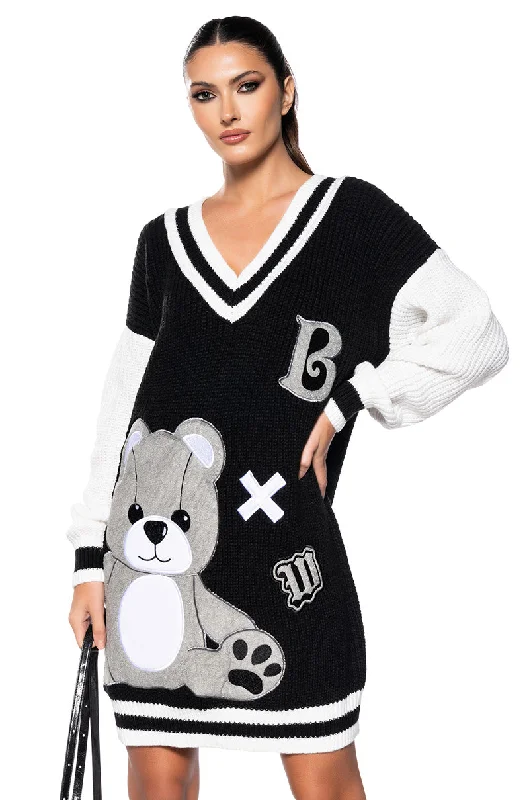 TEDDY KNIT SWEATER MINI DRESS Layered Multi-layer Single Layer