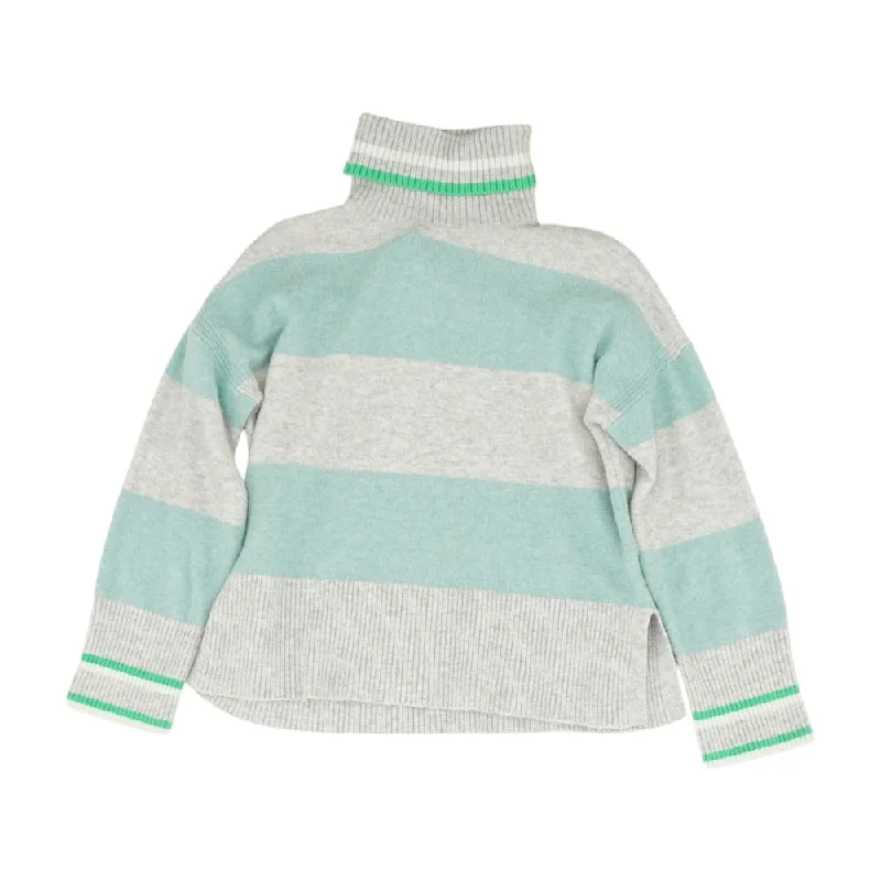 Gray Striped Turtleneck Sweater Glossy Satin Silk