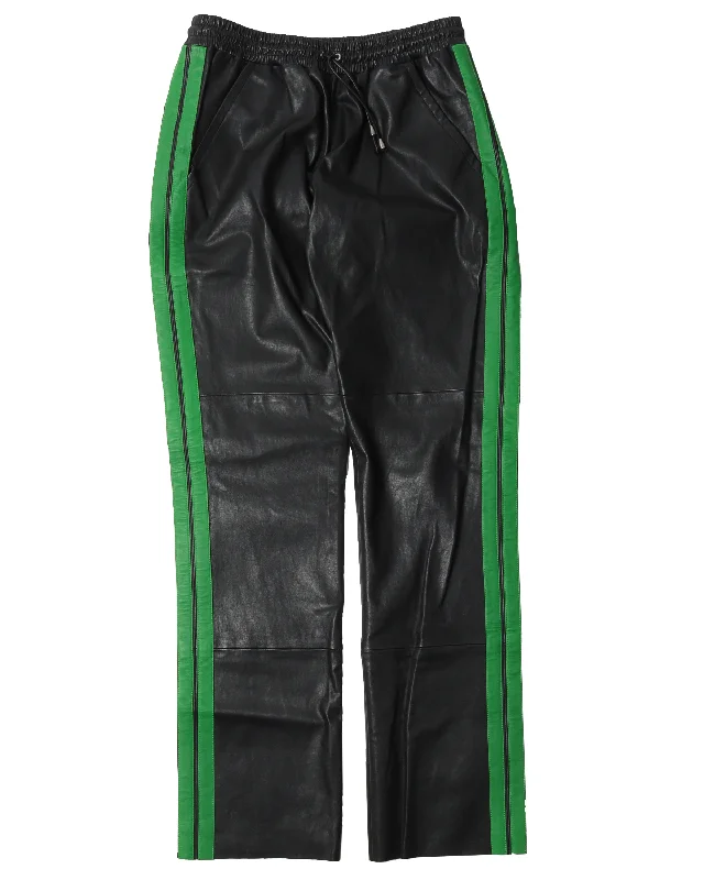 Sample Leather Green Stripped Pants Comfortable Wide-Leg Pants