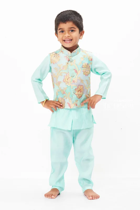 Sky Blue Elegance: Boys Designer Kurta and Jacket Festive Ensemble Snapped Jacket Toggled Jacket Drawstring Jacket Sky Blue Elegance: Boys Designer Kurta and Jacket Festive Ensemble Snapped Jacket Toggled Jacket Drawstring Jacket
