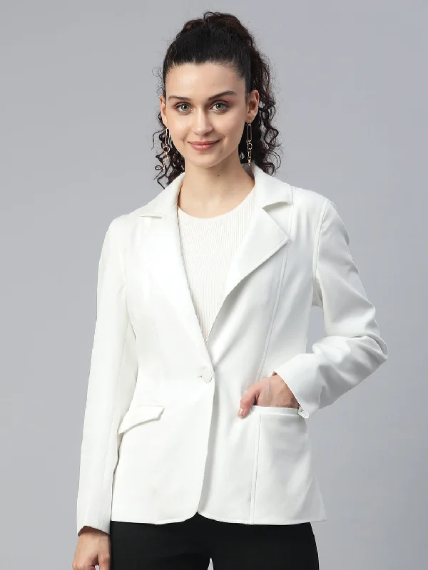 Notched Lapel Light Weight Stretch Jacket - White Cotton Fabric Linen Fabric Terry Fabric Notched Lapel Light Weight Stretch Jacket - White Cotton Fabric Linen Fabric Terry Fabric