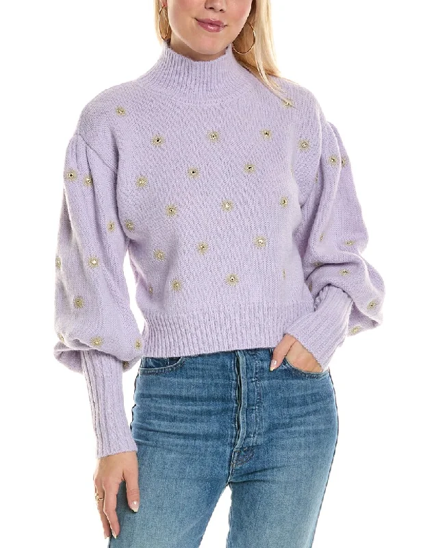 FARM Rio Mirror Embroidery Mohair & Wool-Blend Sweater Iron Safe Non-Iron Wrinkle Free
