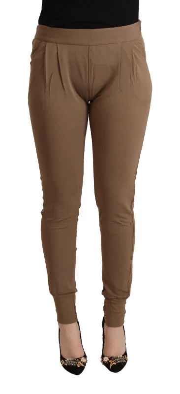 Scervino Street Chic Brown Mid Waist Tapered Pants Fashionable Track Pants