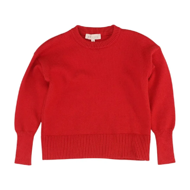 Red Solid Crewneck Sweater Graphic Sweater Embroidered Appliqued