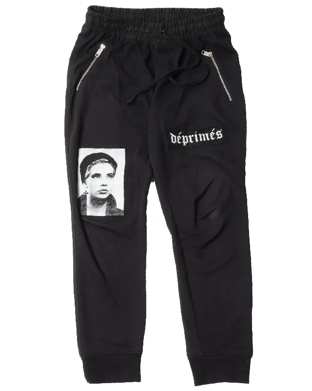 Patched Sweat Pants Casual Drawstring Pants