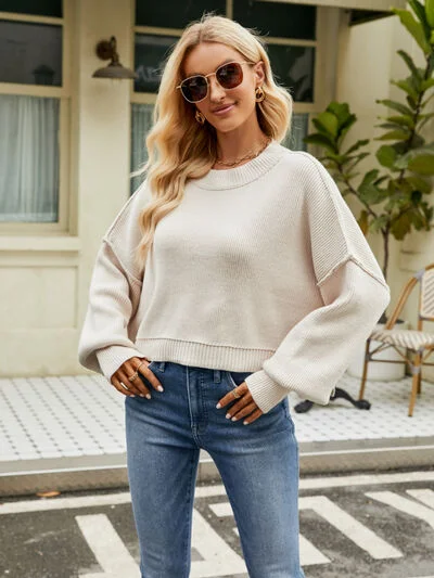 Owen Round Neck Lantern Sleeve Sweater Graphic Sweater Embroidered Appliqued