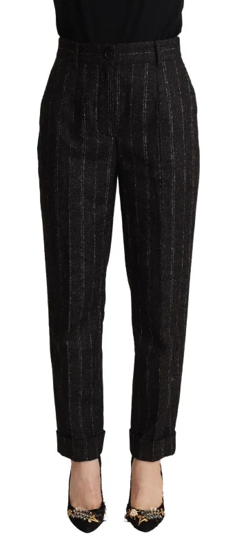 Dolce & Gabbana Elegant High-Waisted Striped Tapered Pants Formal Wide-Leg Pants