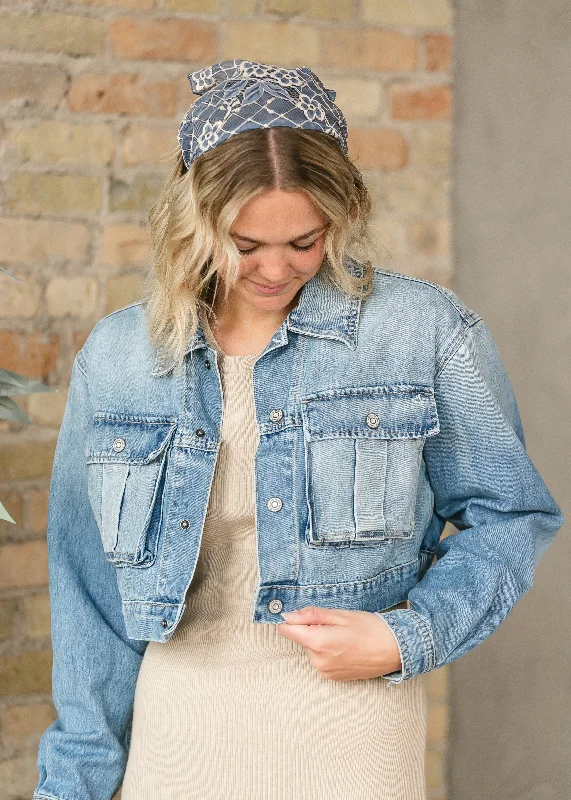 Cropped Cargo Denim Jacket - FINAL SALE Satin Jacket Silk Jacket Chiffon Jacket