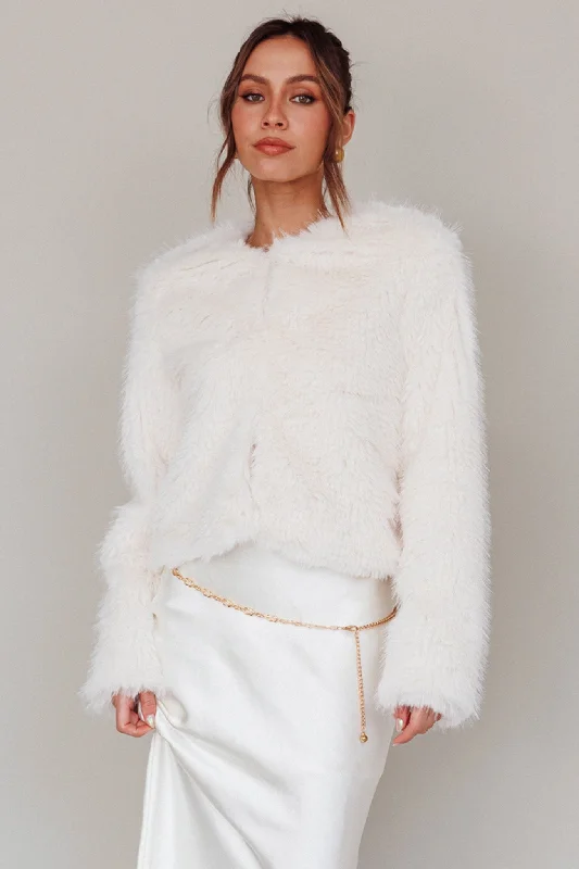 London Day Faux Fur Jacket Cream Faux Fur Fabric Real Fur Fabric Shearling Fabric