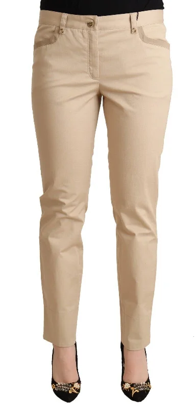Dolce & Gabbana Elegant Beige Cotton Stretch Skinny Pants Classic Pleated Pants