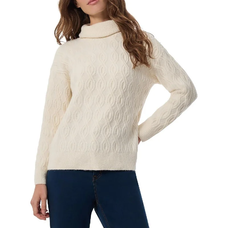Jones New York Womens Ribbed Trim  Cable Knit Turtleneck Sweater Notch Collar Peter Pan Collar Cowl Neck
