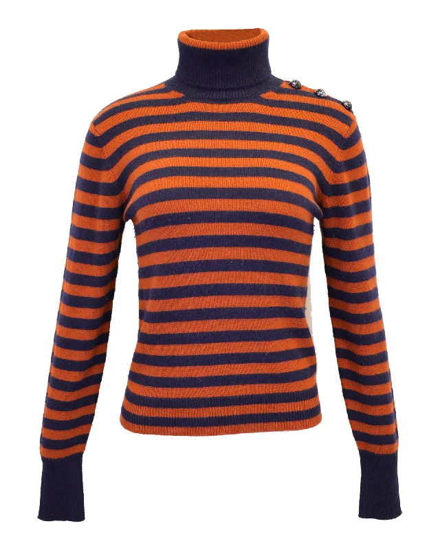 Chloe Striped Turtleneck Sweater in Orange Cashmere Elegant Classic Vintage