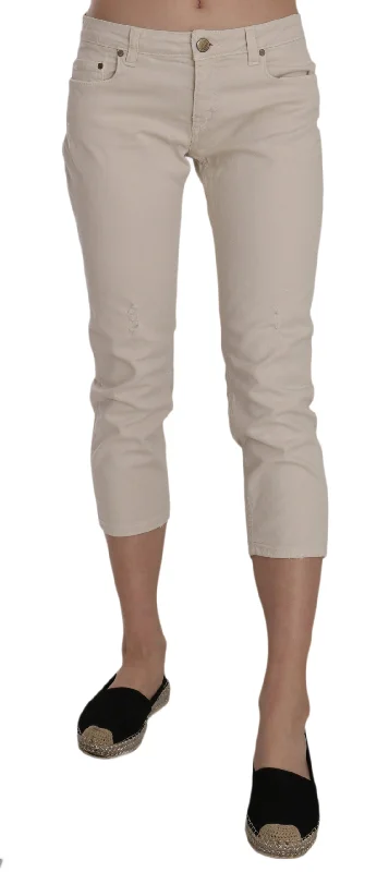 Dondup Beige Low Waist Skinny Cropped Capri Pants Elegant High-Waist Pants