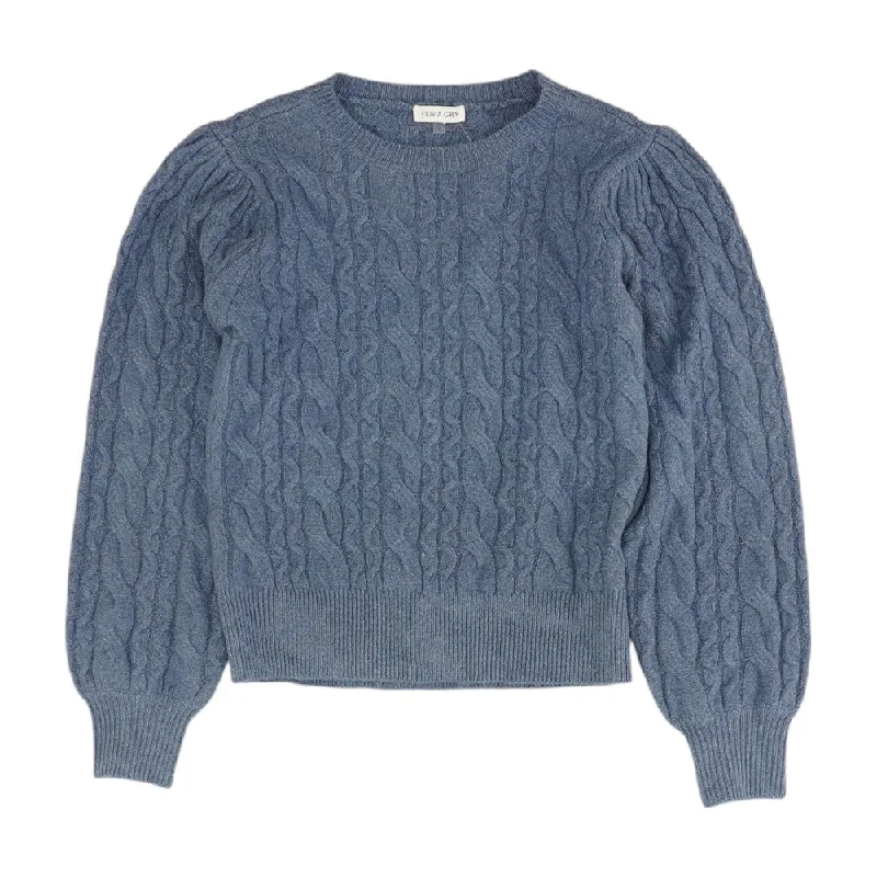 Blue Solid Crewneck Sweater Mesh Fabric Canvas Fabric Denim Fabric