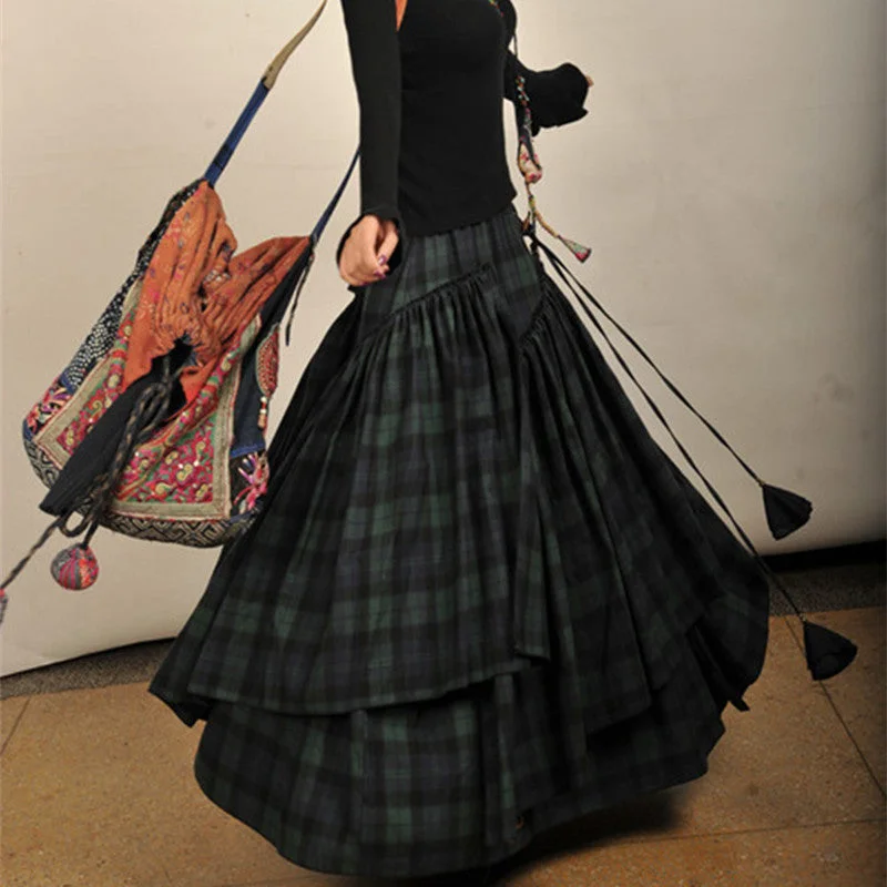 Outlander Loose Plaid Fringe Asymmetrical Winter Skirts slim fit skirt