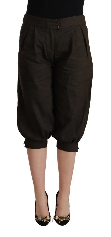 GF Ferre Elegant Brown Cropped Harem Pants Soft Sweatpants Style