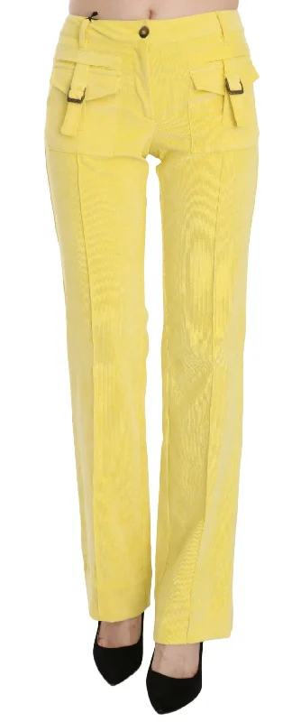 Just Cavalli Chic Yellow Corduroy Mid Waist Pants Cozy Maternity Pants