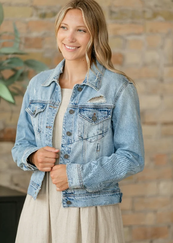 Light Wash Fitted Denim Jacket Bomber Jacket Anorak Windbreaker