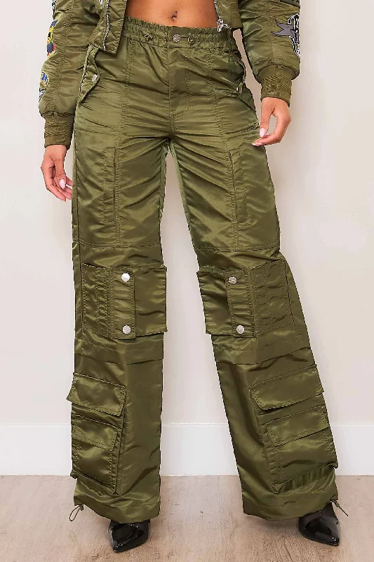 UTILITY NYLON WIDE CARGO PANTS Elegant Trouser Pants