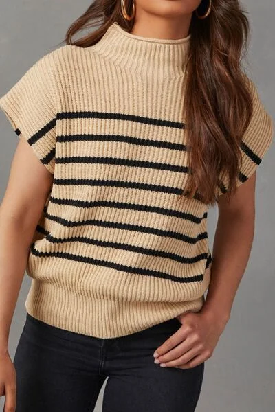 Sullivan Striped Mock Neck Sweater Vest Wool Fabric Cashmere Fabric Tweed Fabric