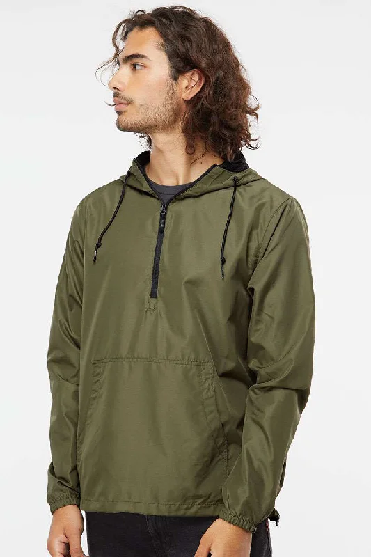 Independent Trading Company Mens Water Resistant 1/4 Zip Windbreaker Hooded Jacket - Army Green Appliqued Jacket Beaded Jacket Sequined Jacket Independent Trading Company Mens Water Resistant 1/4 Zip Windbreaker Hooded Jacket - Army Green Appliqued Jacket Beaded Jacket Sequined Jacket