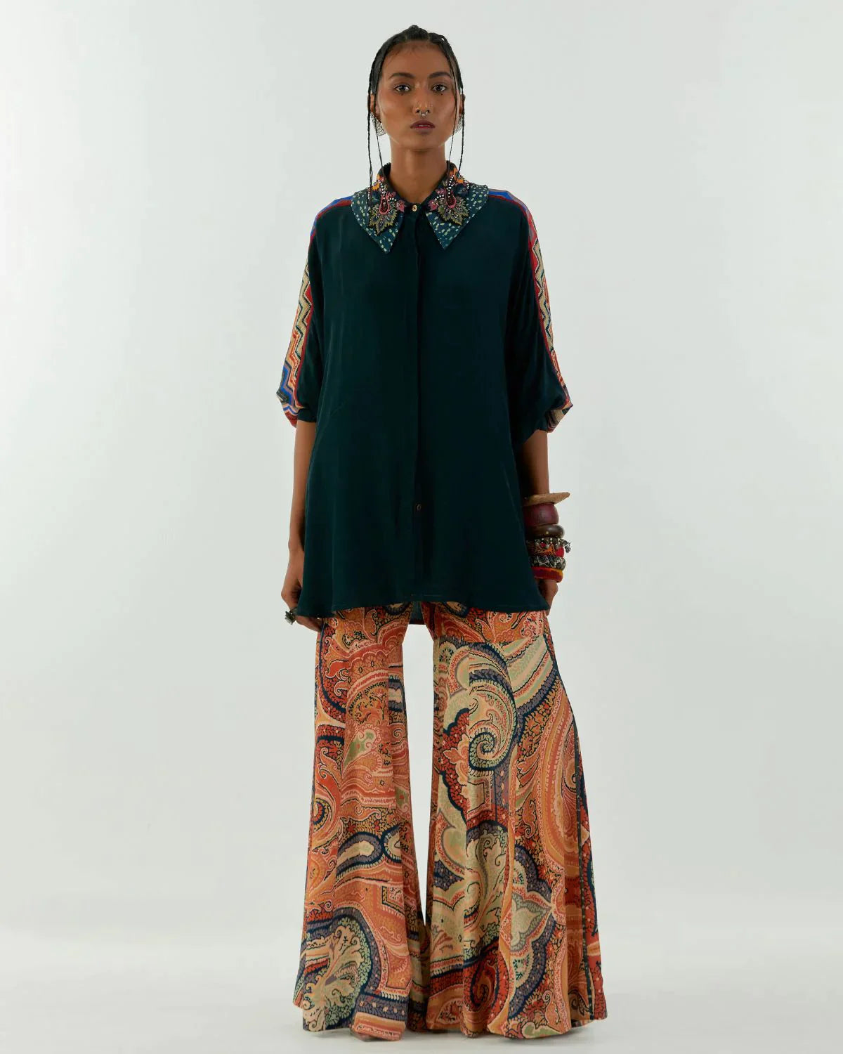 Deep Teal Sharara Pant Casual Drawstring Pants