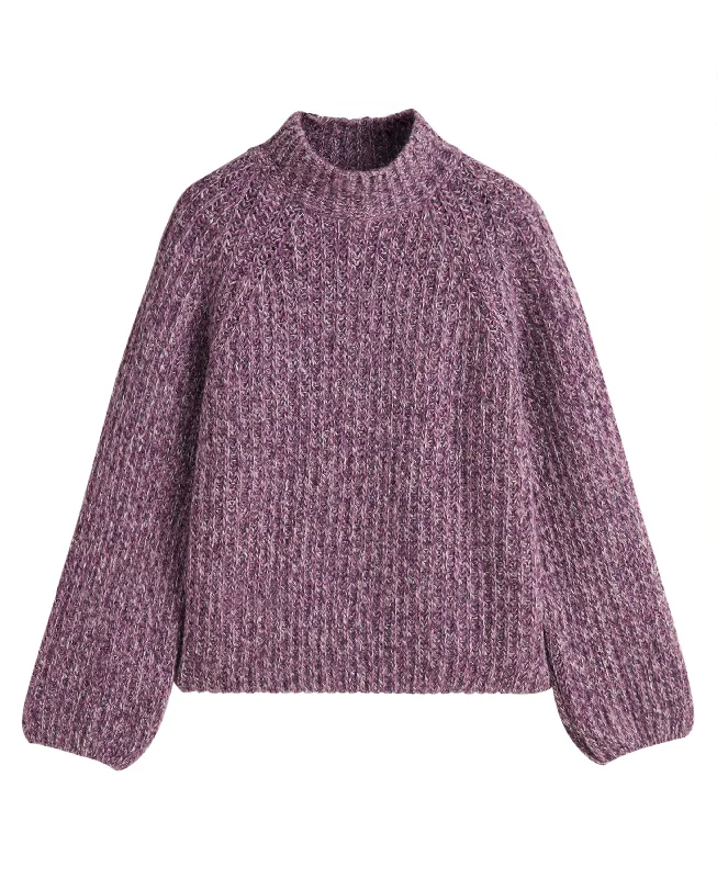 Multicolour Stand Collar Sweater - Pansy Purple Knit Fabric Woven Fabric Fleece Fabric