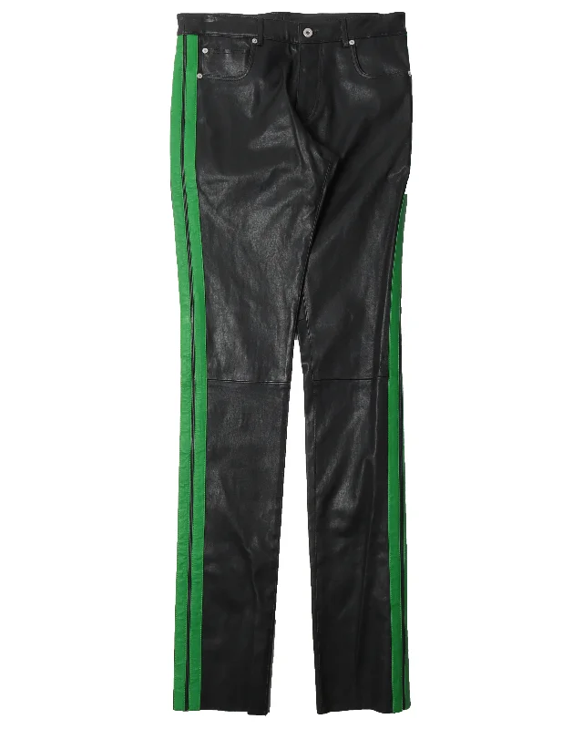 Sample Leather Green Stripped Pants Relaxed Lounge Trousers
