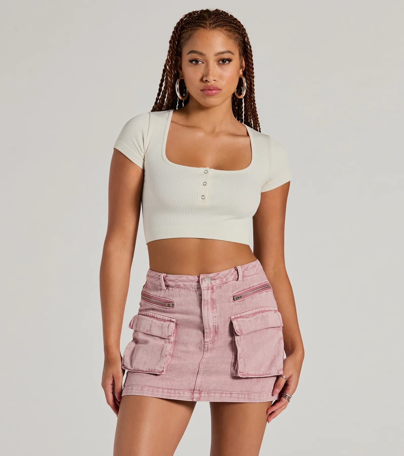 Cool Factor Cargo Denim Mini Skirt chiffon skirt lightweight