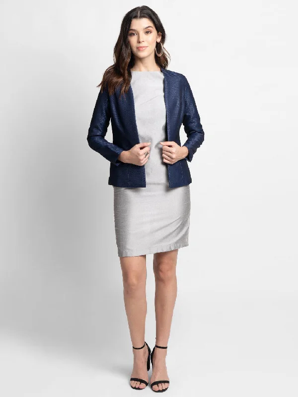 Swiss Dot Evening Jacket  - Blue Toggled Jacket Drawstring Jacket Belted Jacket