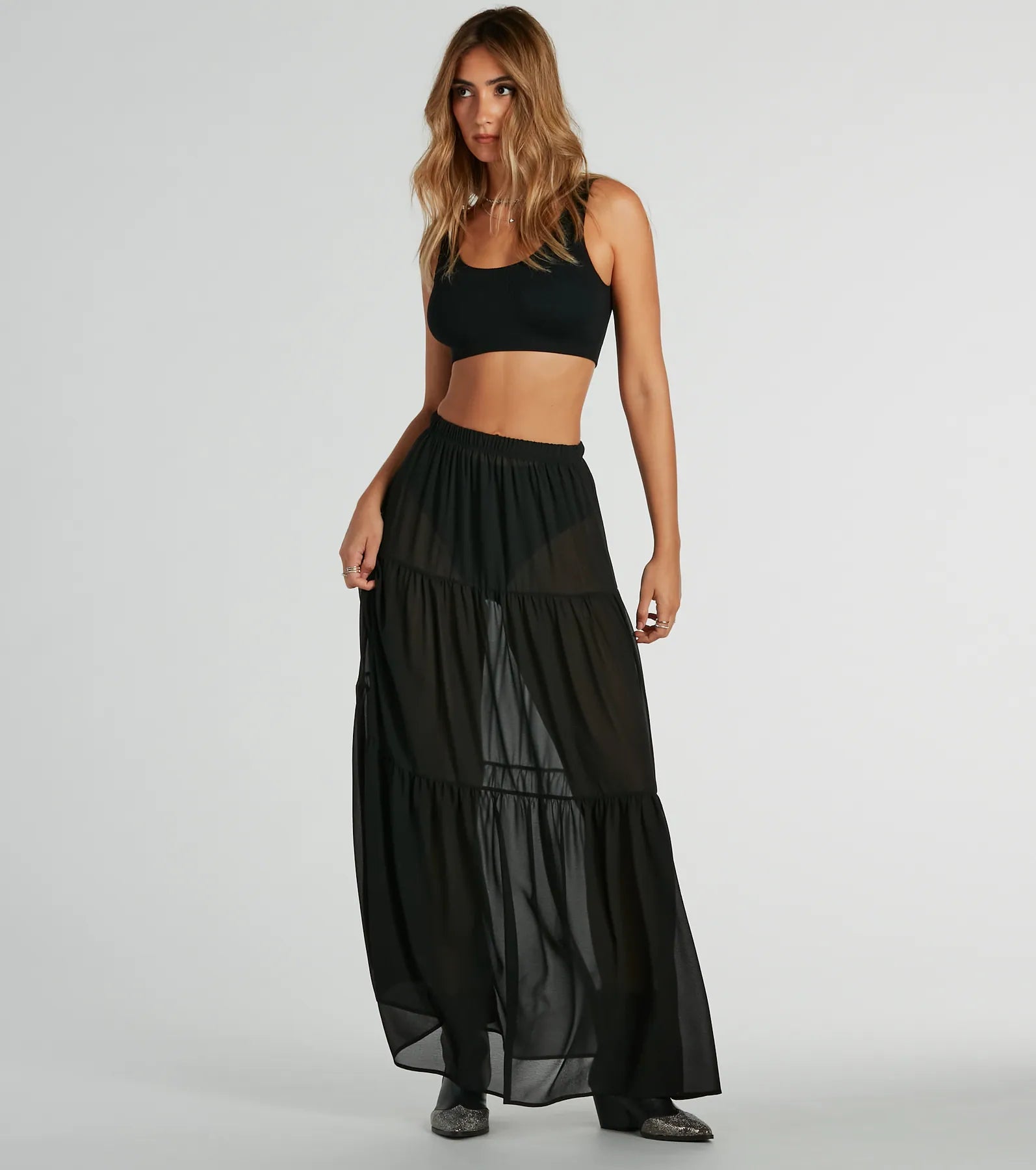 Sittin' Pretty Tiered Chiffon Maxi Skirt lace skirt romantic