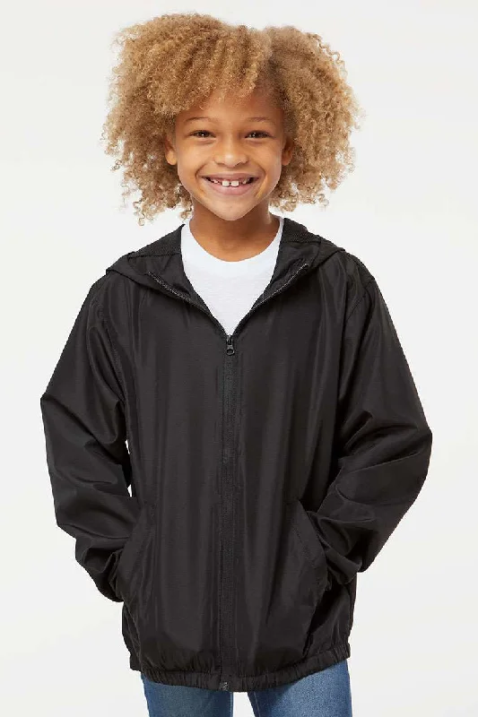 Independent Trading Company Youth Wind & Water Resistant Full Zip Windbreaker Hooded Jacket - Black Insulated Jacket Fitted Jacket Loose Jacket Independent Trading Company Youth Wind & Water Resistant Full Zip Windbreaker Hooded Jacket - Black Insulated Jacket Fitted Jacket Loose Jacket