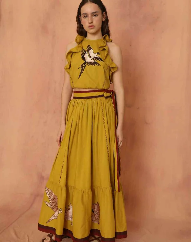 Malibu Maxi Skirt with Embroidery floral skirt print