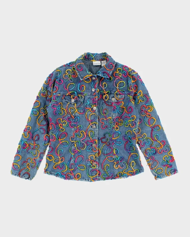 Vintage Chicos Embroidered Denim Jacket - S Chenille Fabric Brocade Fabric Lace Fabric Vintage Chicos Embroidered Denim Jacket - S Chenille Fabric Brocade Fabric Lace Fabric